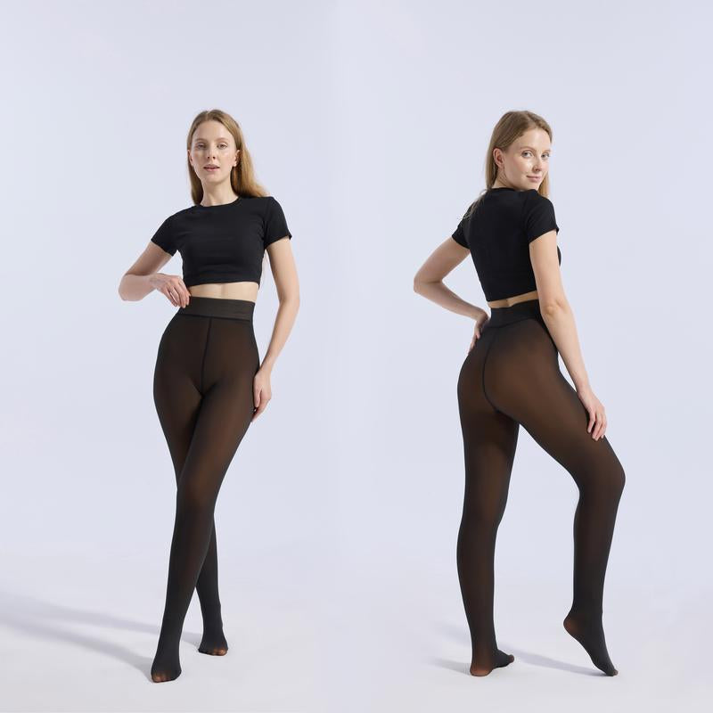 Fleece Lined Tights Sheer Women - Fake Translucent Warm Pantyhose Leggings Sheer Thick Tights for Winter