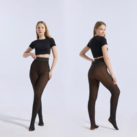 Fleece Lined Tights Sheer Women - Fake Translucent Warm Pantyhose Leggings Sheer Thick Tights for Winter
