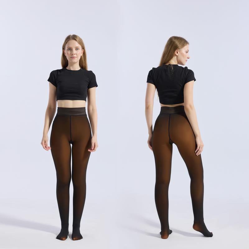 Fleece Lined Tights Sheer Women - Fake Translucent Warm Pantyhose Leggings Sheer Thick Tights for Winter