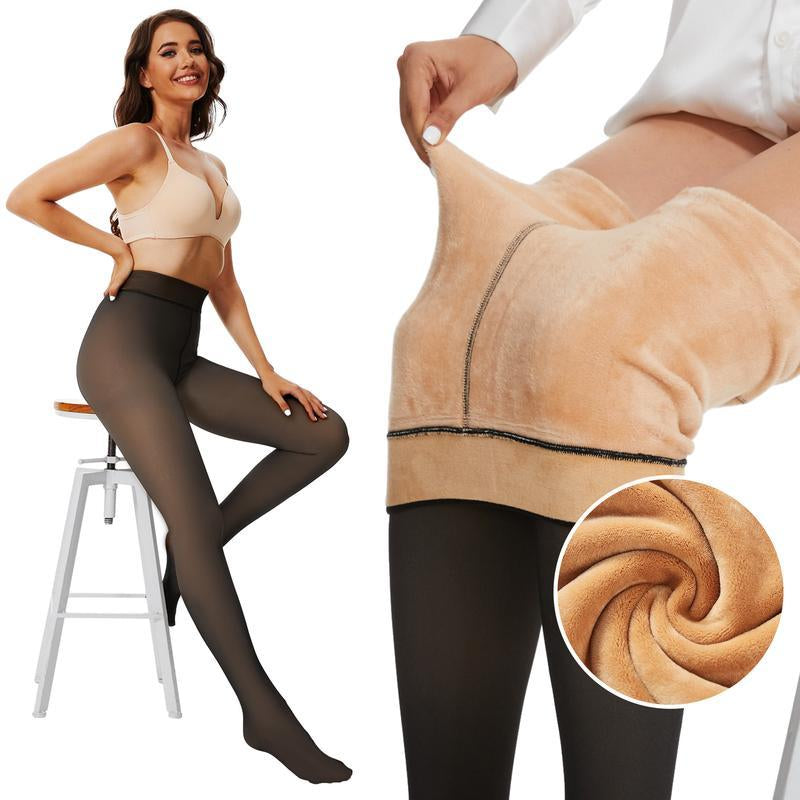 Fleece Lined Tights Sheer Women - Fake Translucent Warm Pantyhose Leggings Sheer Thick Tights for Winter