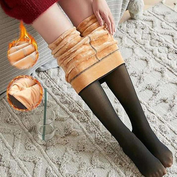 Fleece Lined Tights Sheer Women - Fake Translucent Warm Pantyhose Leggings Sheer Thick Tights for Winter