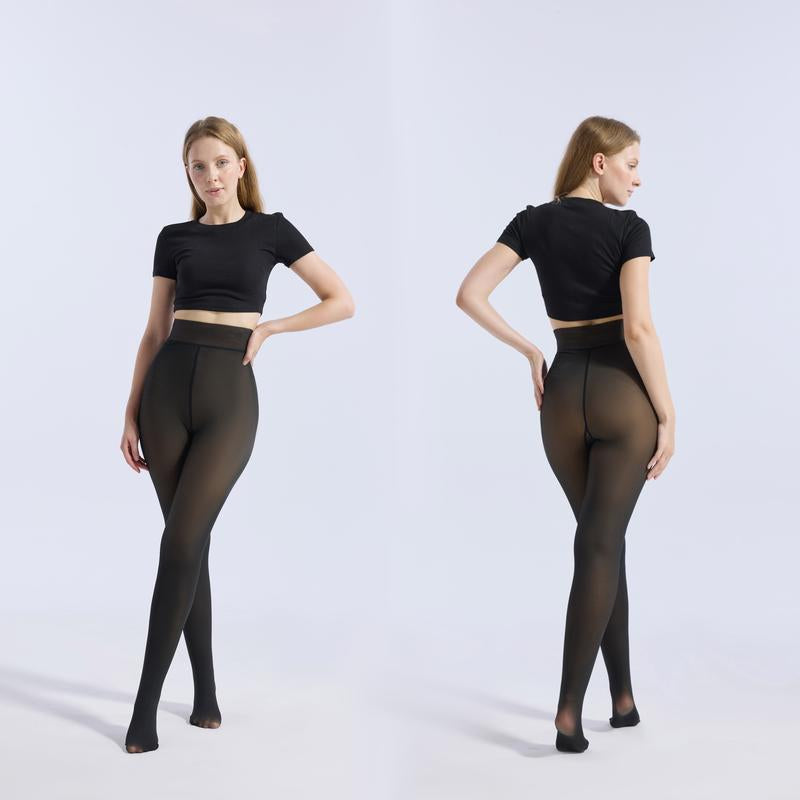 Fleece Lined Tights Sheer Women - Fake Translucent Warm Pantyhose Leggings Sheer Thick Tights for Winter